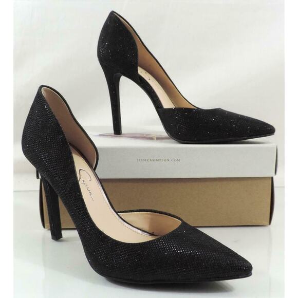 Jessica Simpson Claudette D'Orsay Dress Pump Heels Black Sparkle Mesh - Picture 3 of 7